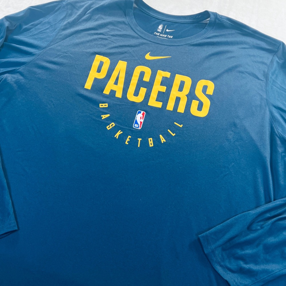 Nike Indiana Pacers NBA Basketball Dri-FIT Long Sleeve Tee Navy Blue 4XLT Mens